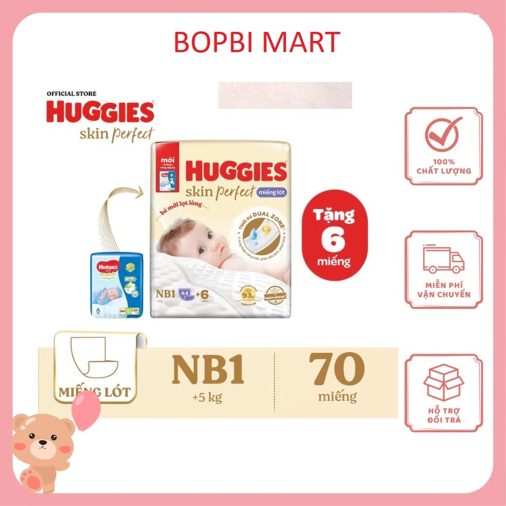MIẾNG LÓT SƠ SINH HUGGIES DRY NB1-64 miếng/ NB1-108 miếng