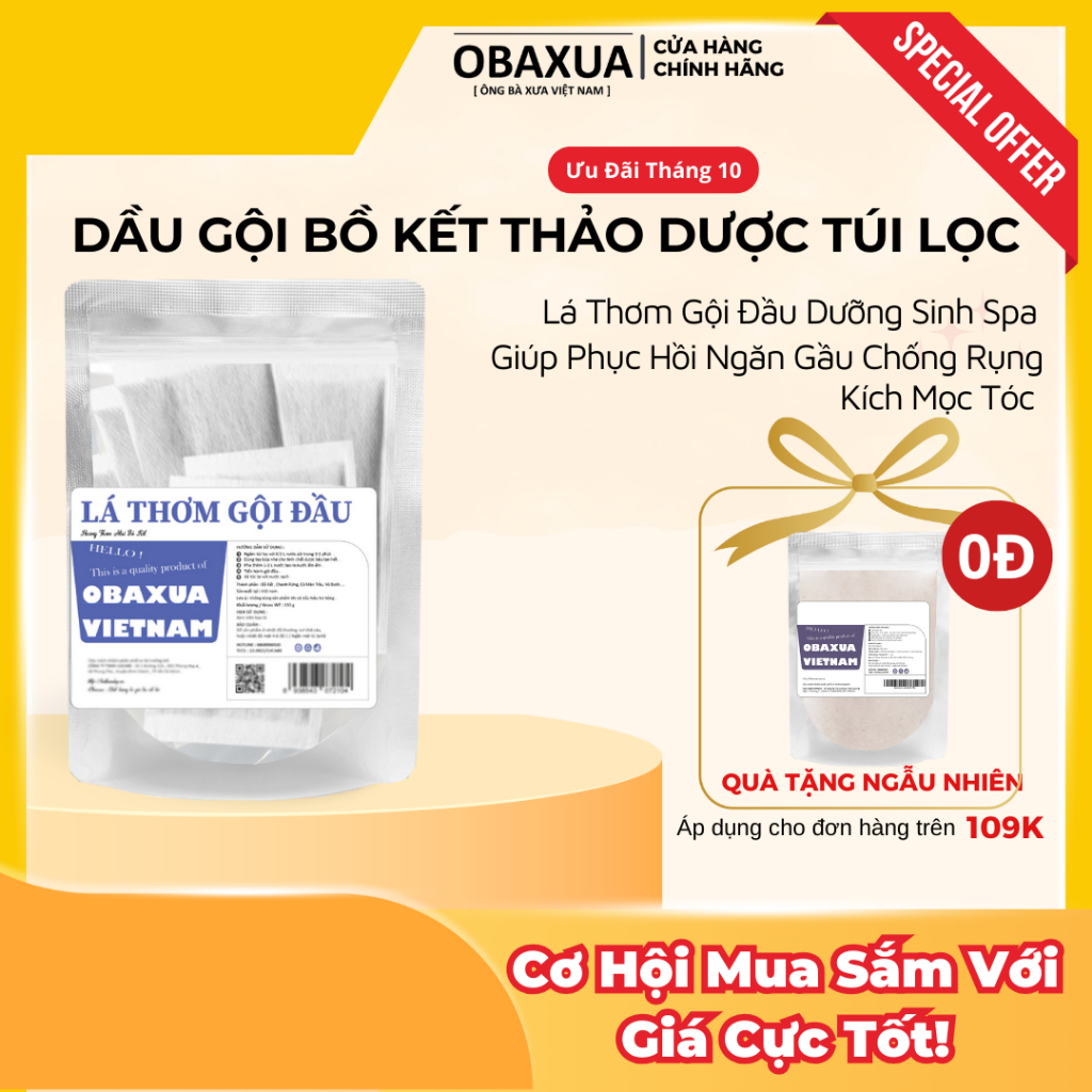 Dầu Gội Bồ Kết Thảo Dược Túi Lọc Obaxua - Giúp Phục Hồi Ngăn Gầu Chống Rụng Kích Mọc Tóc Gội Đầu Dưỡng Sinh Spa