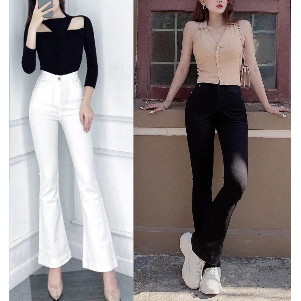 (CÓ BIGSIZE) Quần Jean Ống Loe Cạp Cao Dáng Dài, Quần Bò Ống Loe Siêu Hot Tôn Dáng Chất Mềm Co Giãn 