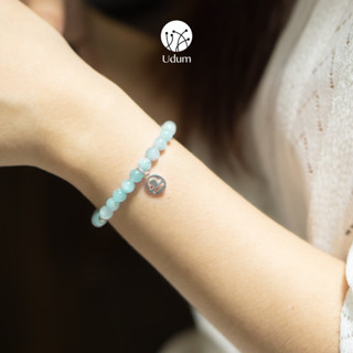 Vòng tay đá ngọc lam hải 12 cung hoàng đạo 6mm may mắn tài lộc nhẹ nhàng Udum, quà tặng sang trọng.