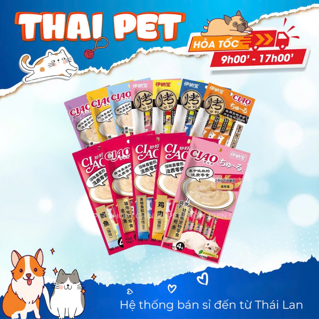 Súp thưởng Thái Lan cho mèo Ciao Churu, Súp thưởng Ciao cho mèo túi 4 thanh