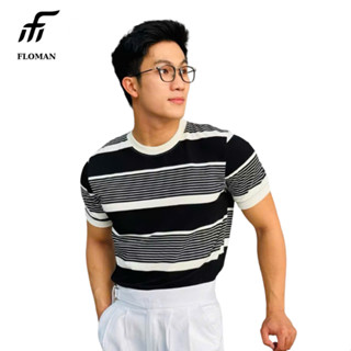 Áo thun cổ tròn kẻ sọc ngang FLOMAN chất cotton năng động, thời trang