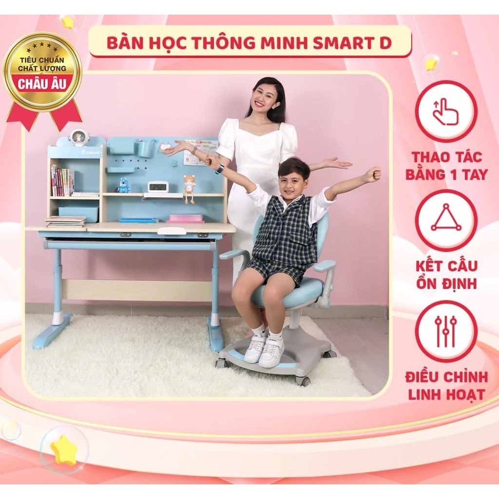 Bàn học trẻ em Chilux Smart D - Chống gù, chống cận, điều chỉnh chiều cao, độ nghiêng đa dạng