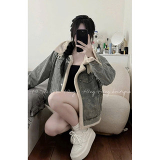 Áo khoác bò lót lông đai cổ hàng QCCC