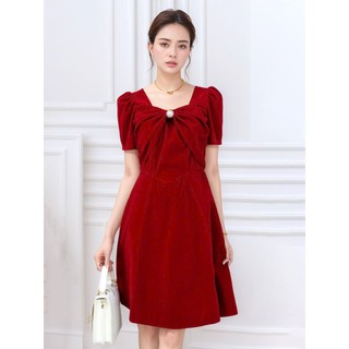 (XẢ KHO) Đầm Công Sở Dự Tiệc Sang Trọng Bigsize AMYRA, Thiết Kế Dáng Xòe Gấm Nhung Đính Đá Cao Cấp Đi Làm Đi Tiệc DA012