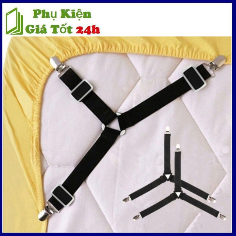 Bộ 4 kẹp ga giường drap chống xê dịch,bộ dây kẹp 3 chấu inox cố định ga giường,dây buộc drap tiện#