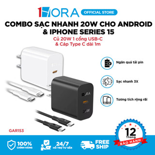 Bộ Sạc Nhanh 1HORA Củ 20W - cổng USB-C và Cáp Type C dài 1M / 2M - GAR153/CAB262/4