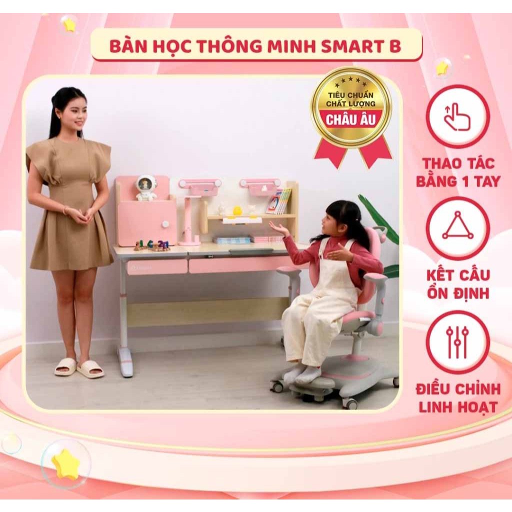 Bàn học cho trẻ em cao cấp Chilux Smart B chống gù, chống cận, bàn học làm từ gỗ tự nhiên,điều chỉnh
