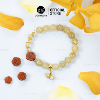  Vòng tay nữ thạch anh tóc vàng charm chuông chiêu tài lộc phong thủy Udum quà biếu tặng sang trọng. 