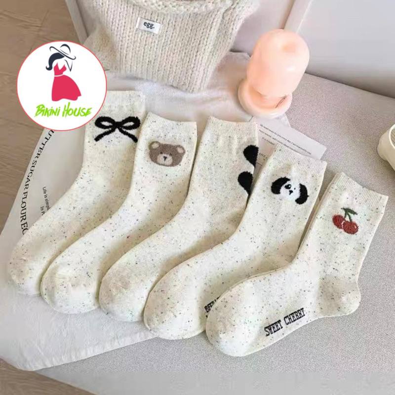 Tất Nữ Cao Cổ Muối Tiêu Họa Tiết Nơ Tim Gấu Dễ Thương tt62 { u101 }