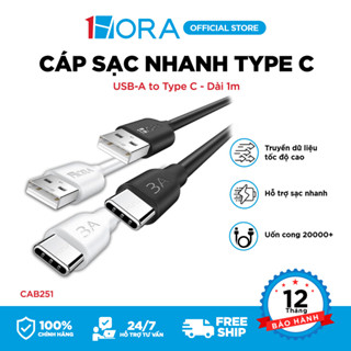 Dây Cáp Sạc Nhanh 1HORA USB-A to Type C - Dài 1M/2M - Màu đen/trắng - CAB251/CAB185
