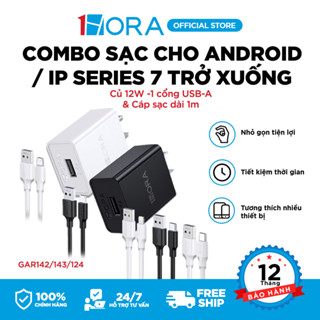 [Oppo, samsung, Xiaomi...] Bộ Sạc Nhanh 1HORA 12W với Củ sạc 1 cổng USB-A tặng kèm cáp sạc dài 1m - GAR142/143
