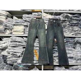   Bigsize 60kg-98kg  Quần Jean Nữ Ống Loe Xanh Dơ Trơn Dài 105cm. Cạp Cao Trên Rốn Co Giãn Mạnh 