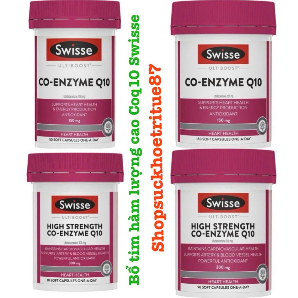 Viên uống bổ tim hàm lượng cao Swisse high strength co enzyme q10 30 viên, 90 viên, 180 viên, coq10 