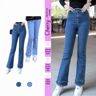 Quần bò ống loe nữ CHERRY vải jean cạp cao tôn dáng giá rẻ T143