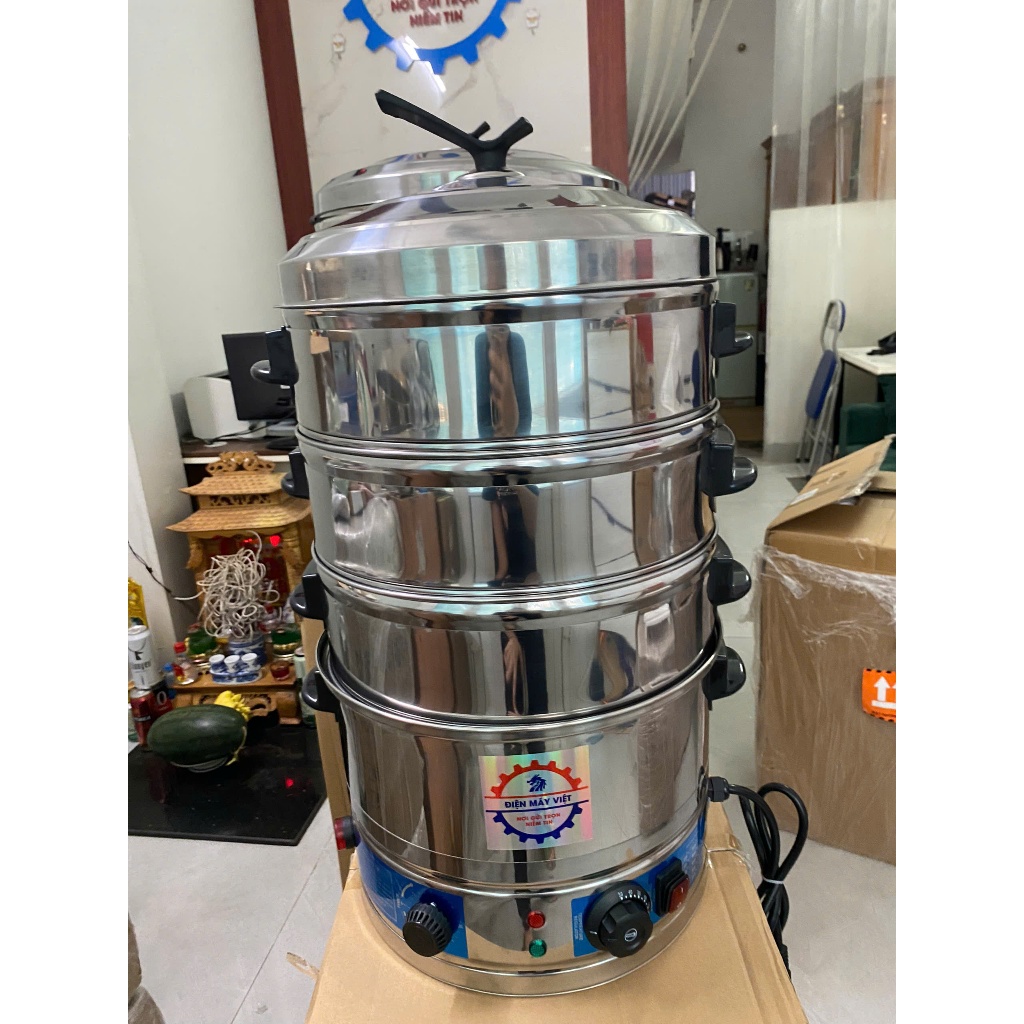 Nồi hấp bánh bao chạy điện - Nồi hấp giữ nóng bánh bao size 40cm 3 tầng