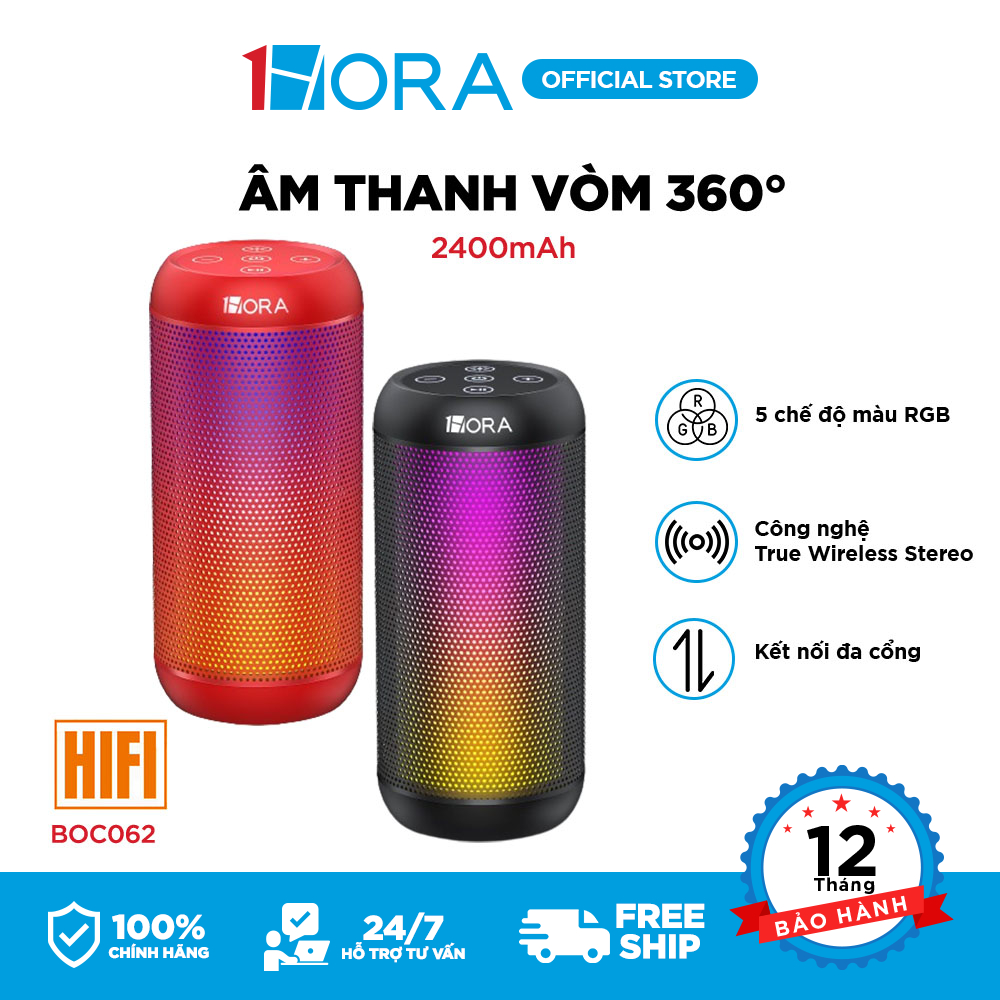 Loa bluetooth 1HORA -  Âm thanh vòm 360° - 5 chế độ màu RGB - BOC242