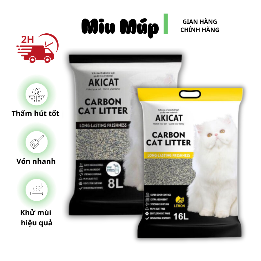 (TẢI 6 TÚI) Cát vệ sinh đất sét mix than hoạt tính AKICAT 8L cho mèo