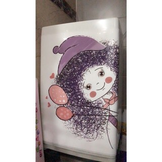 Decal dán máy giặt TÓC XOĂN (trắng) - tủ lạnh mini