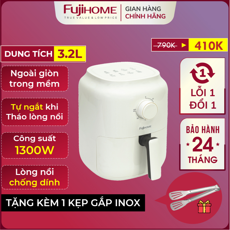Nồi chiên không dầu 3,2 Lít Nhập khẩu FUJIHOME tự ngắt có chống dính, lò chiên ko dầu 1 người