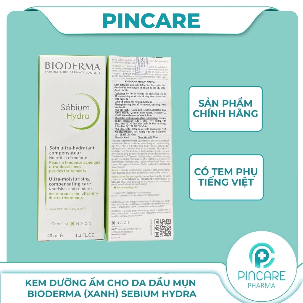 Kem dưỡng ẩm cho da khô Bioderma xanh Sebium Hydra 40ml - Hàng chính hãng - PINCARE Health & Beauty