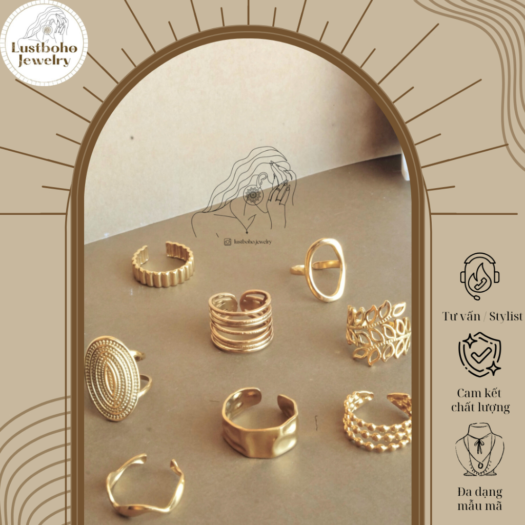 Nhẫn titan không đen rỉ phủ vàng 18K