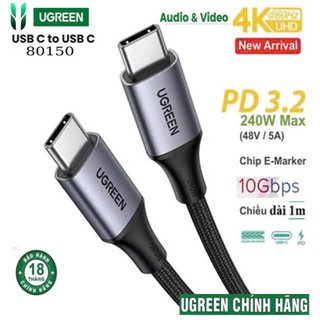 Cáp usb type c ugreen 80150 us355 usb 3.2 gen2,truyền dữ liệu 10gb,hình ảnh 4k@60hz