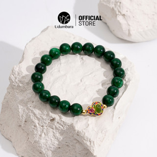 Vòng tay lắc tay đá cẩm thạch ngọc bích charm hồ lô mạ vàng may mắn phong thủy Udumbara quà tặng