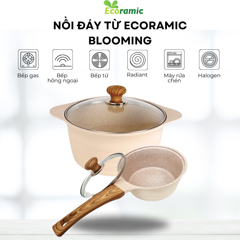 Nồi Chống Dính Đáy Từ Cao Cấp Ecoramic Blooming, Quánh 18cm Nồi 20 22 24 26 28 cm