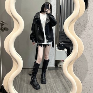 Áo khoác da nữ ELWYN khóa zip form body, rộng hàn quốc cá tính 3 màu đen nâu kem size S-5XL SPG12