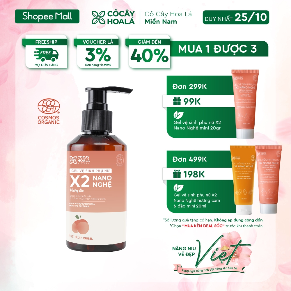 Dung Dịch Vệ Sinh Phụ Nữ Gel x2 Nano Nghệ Cỏ Cây Hoa Lá Phiên Bản Mới 150ml Làm Sạch Dịu Nhẹ
