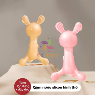 (Tặng hộp+ Dây đeo) Gặm nướu cầm tay hình thỏ cho bé KidAndMom gặm nướu silicon Dễ Thương Siêu Mềm An Toàn