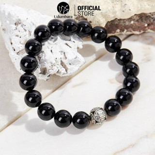 Vòng tay đá thạch anh đen charm bạc 925 chữ hỉ tài lộc phong thủy may mắn Udumbara