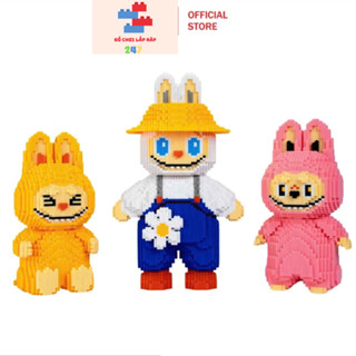 Lắp ráp lego labubu 49cm,Gấu Bearbrick ôm Hoa và Tim 35cm, có đèn Led, Mô hình lắp ráp lego labubu, Gấu Bearbrick