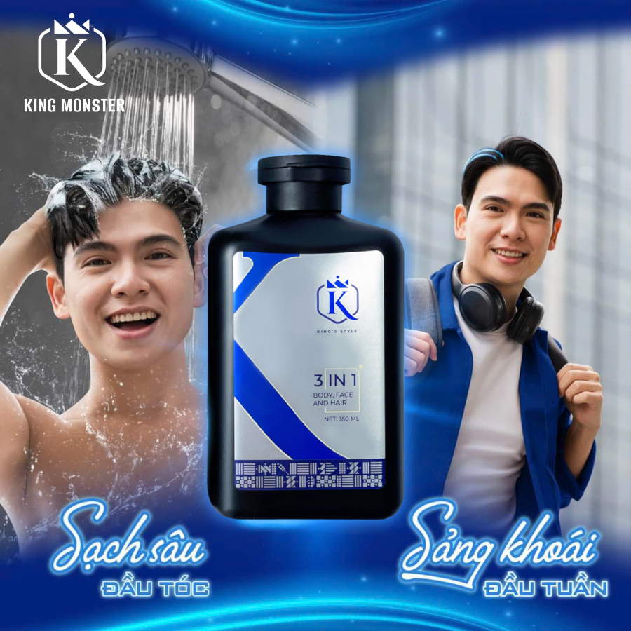 [189K - KING MONSTER] Sữa tắm gội nam hương nước hoa cao cấp, dầu gội nam sạch gàu dưỡng tóc chắc khỏe