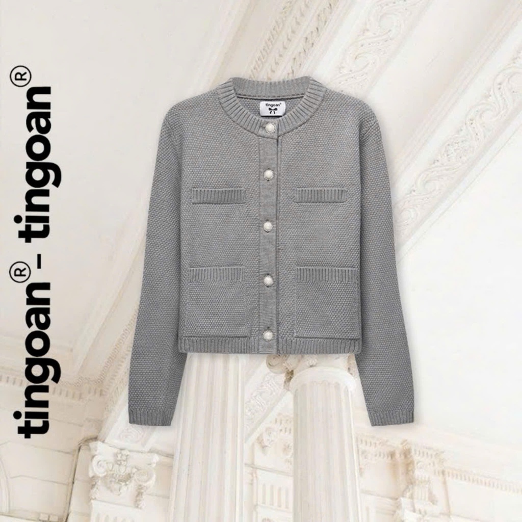 TINGOAN® - Áo len xù cardigan 4 túi xám viền xám JENNIFER CARDIGAN/GR FULL (xám viền xám)