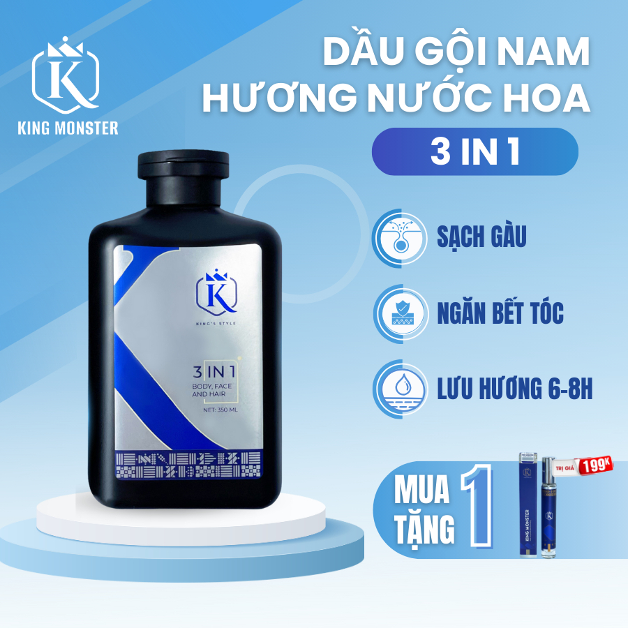 [189K - KING MONSTER] Sữa tắm gội nam hương nước hoa cao cấp, dầu gội nam sạch gàu dưỡng tóc chắc khỏe