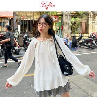 LOLLIE STUDIO - Áo thun dài tay nữ thu đông thiết kế buộc nơ vai Croffle Tee TKP216 dễ dàng phối đồ nữ tính năng động