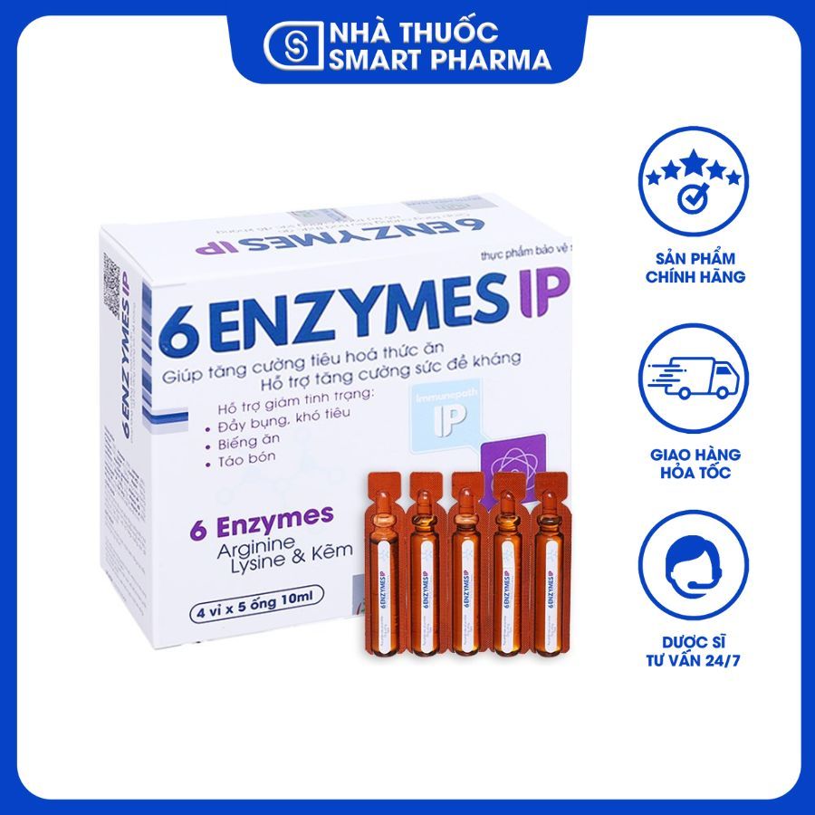 Enzyme tiêu hoá 6 ENZYMES IP tăng cường tiêu hoá thức ăn và tăng sức đề kháng(Hộp 6 vỉ x 5 ống 10ml)