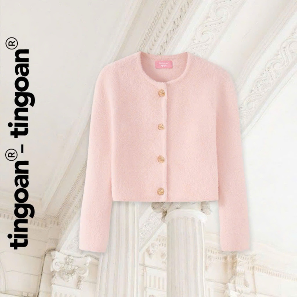 TINGOAN® - Áo len lông bông hồng nhạt dáng lửng phối cúc kim loại LISA LOVE TOP/PK | BigBuy360 - bigbuy360.vn
