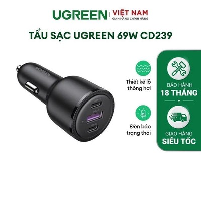 Tẩu sạc ô tô UGREEN CD239 | Sạc đồng thời nhiều thiết bị | Vỏ PC chống cháy |  Bảo hành 18 tháng 1 đổi 1 | 20467 90645