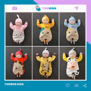 [ Tặng Kèm Mũ ] Quần Áo Trẻ Em Sơ Sinh Bộ Đồ Liền Thân Dài Tay Chất Cotton Bodysuit Hình Thú Cho Bé Trai Bé Gái [BDD17]