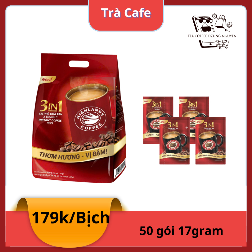 Cà phê hòa tan 3in1 Highlands Coffee (50 gói x 17g)