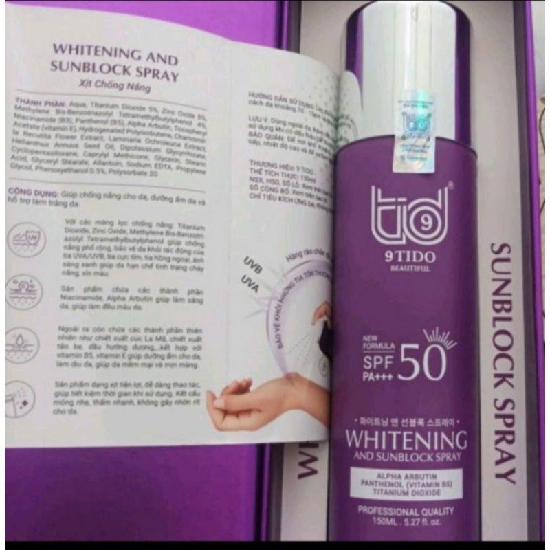 XỊT CHỐNG NẮNG TOÀN THÂN 9TIDO 150ML [Hàng Cam Kết Chính Hãng]