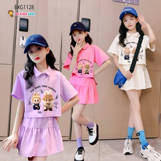 [BexinhshopVN] Bộ áo polo LABUBU phom croptop kèm chân váy có chip dễ thương cho bé gái đi chơi, dạo phố BXG1124