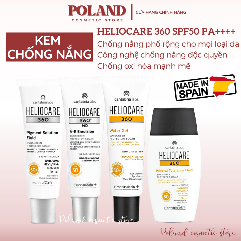Kem chống nắng Heliocare 360 Kcn Helio Pigment Water Gel Mineral chống nắng phổ rộng cho mọi loại da