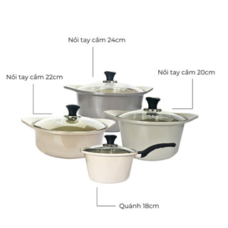 Bộ Nồi Chảo Cao Cấp Đáy Từ Ecoramic (Bộ 3 - 4 - 5)