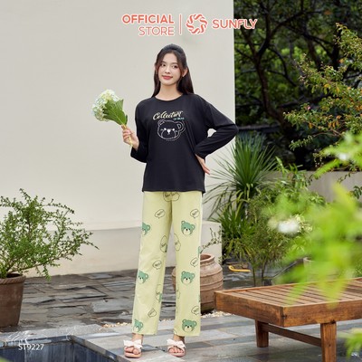 Đồ bộ mặc nhà nữ cotton compact áo dài quần dài in ht ST9227