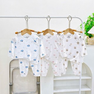 [A232 Mềm Mát, Chất Petit] Bộ Dài Tay Cúc Vai Nền Trắng Họa Tiết Vải Ava Cho Bé Trai Bé Gái