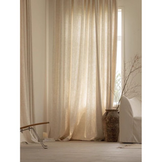   size lớn Rèm khoen vải voan đũi linen,màu be  Không Kèm Thanh Treo  vintage trang trí nhà homestay cửa chính cửa sổ 